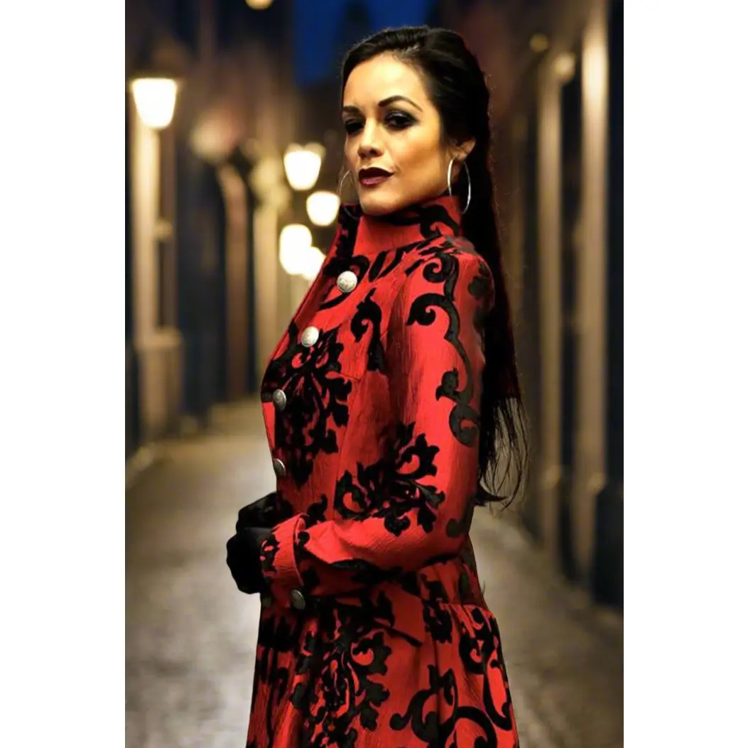 LIONHEART COAT - BLACK ON RED VELVET BROCADE