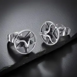 Satanic Baphomet Stud Earring,Inverted Pentagram Earring,Seal of Lucifer Devil Demon Stainless Steel Baphomet Goat Earrings