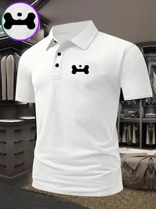 Men's Creative Bone Pattern Print Polo Shirt, Cool Lightweight Smooth Fabric, Business Casual, Fashion Comfort Design, Daily Wear
