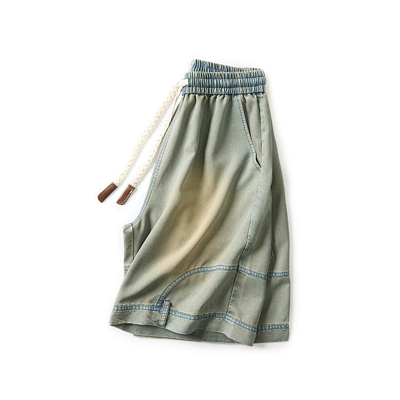 Men’s summer lightweight shorts made from Lyocell fabric—breathable, cool to wear, comfortable, and very cooling; suitable for various body types; vintage distressed style.