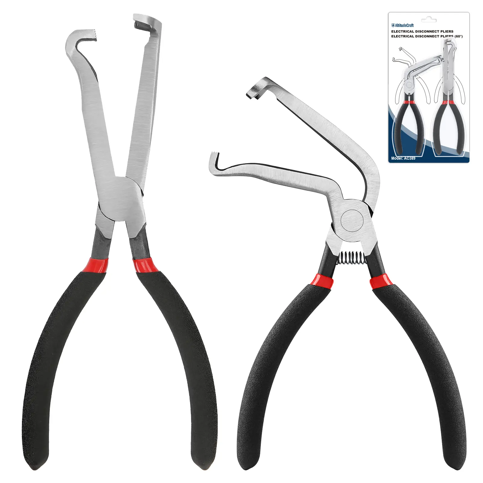AltitudeCraft Multipurpose Plier Set - Carbon Steel, Precision-Machined Electrical Disconnect Tools, Straight & 60° Angled Pliers, Damage-Free Connector Remover for DIY Mechanics, Mechanic Work