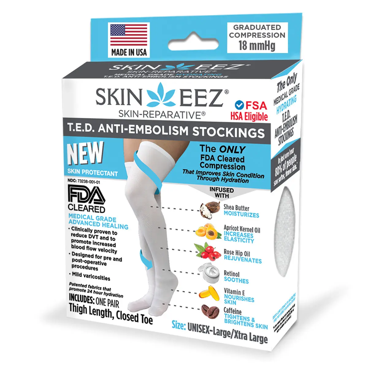 Skineez Hydrating T.E.D  Anti-Embolism Thigh High Socks 18 mmHg