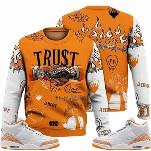 White Orange Peel 3s Sweatshirt, 3 Orange Citrus Outfit, Trust No One Graphic Sneaker Color Match Shirts