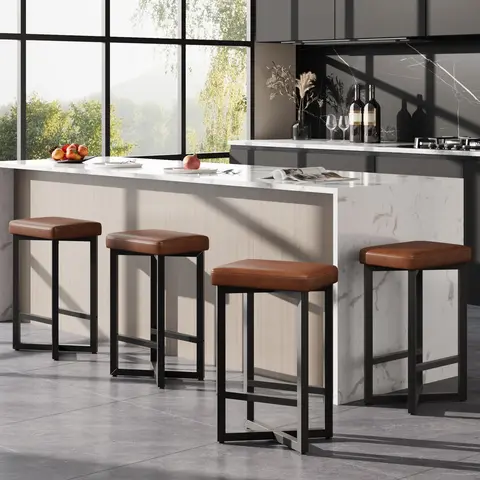 【Fall Sale】SohoChic 4-Piece Backless Counter Height Barstools (24.6" H,11.8" D,15.7" W) - PU Leather,2.2" High-Density Foam,Metal X-Frame,Footrest,300lb Capacity,Easy Setup Flash Sale Home Items for Studio Apartments & Small Spaces