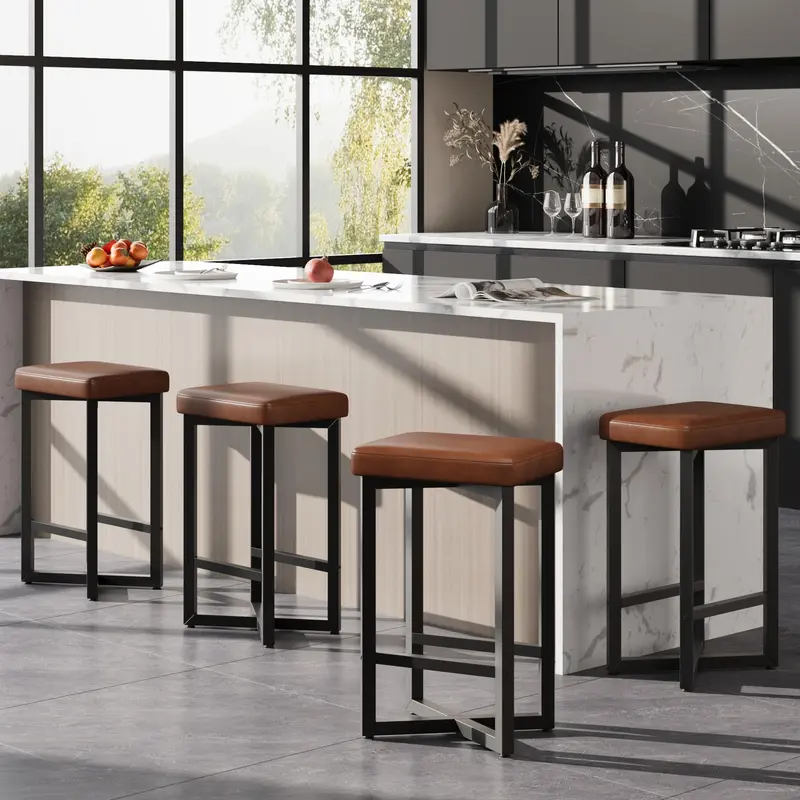 【Fall Sale】SohoChic 4-Piece Backless Counter Height Barstools (24.6" H,11.8" D,15.7" W) - PU Leather,2.2" High-Density Foam,Metal X-Frame,Footrest,300lb Capacity,Easy Setup Flash Sale Home Items for Studio Apartments & Small Spaces