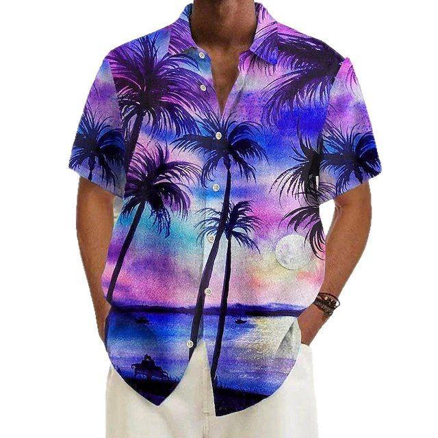 Men’s Floral Print Button Down Shirt Casual Short Sleeve Hawaiian Shirt for Men, Summer Beach Vacation Party Shirt, Lightweight Breathable Special Design Fashion Top