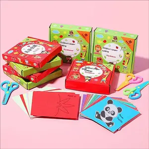 Animal DIY Craft Kit for Kids Ages 3-6, 96 Sheets with Scissors, Creative Paper Cutting and Drawing Set, Kindergarten Gift Box
