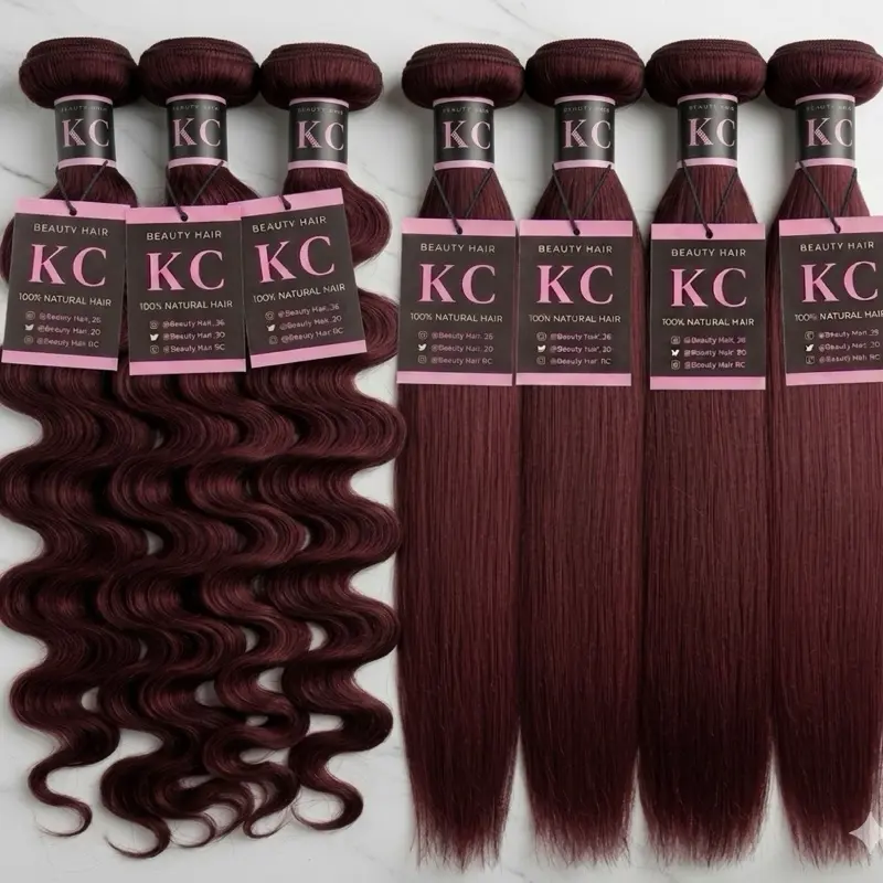 100% Human Straight Hair Bundles - 99J Color, 100G Each, Real Hair Extensions, Double Weft Fashion Accessory
