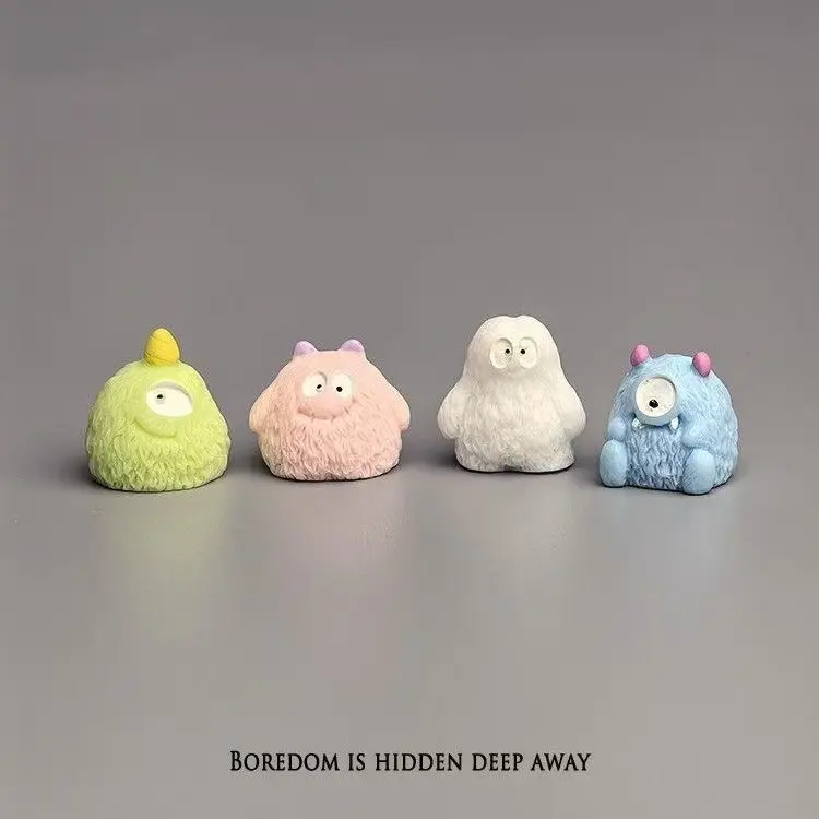 Adorable cartoon monster mini desk ornaments with solid anti-drop resin build, flat non-slip base stays steady on office table and bookshelf displays