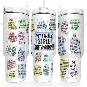 Daily Bible Affirmations Tumbler 40oz, Christian 20oz Stainless Steel Cup Inspirational Church Gift Scripture Travel Tumbler Faith Drinkware, God Faith Jesus Religious Scripture Inspirational Cup Mug
