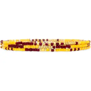 Bracelet Pack Mixed Seed Beaded Bracelet Stack, 3-Pack, Maroon & Yellow