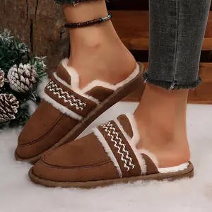 Women's Fuzzy Fleece Slippers Winter Warm Mini Snow Boots Anti-Skid Rubber Shoes for ndoor Outdoor