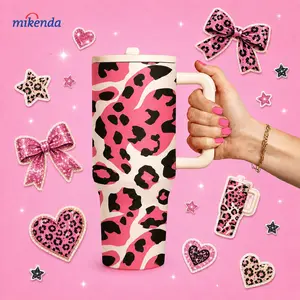 40oz Leopard Print Insulated Cup, Large Capacity Dual-Layer Vacuum Design, Keeps Hot 12 Hours Cold 24 Hours, Leak-Proof Lid with Handle Straw pink leopard print tumbler cute animal print cup girly tumbler pink leopard cup stylish mug Coffee Tumbler