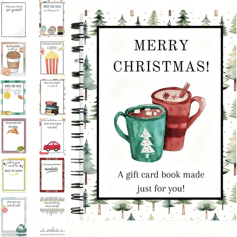 【Black Friday】DIY Spiral-Bound Christmas Gift Card Album with Surprise Pages, Paper Keepsake Book for Students, Christmas or Graduation Gift