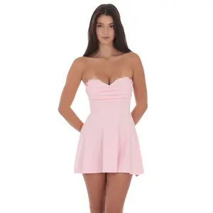 Lace Bust Fit and Flare Dress in Pink
