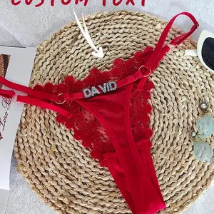 Custom Thong Personalized Red Lace with Gold or Silver Name Text Personalization Available