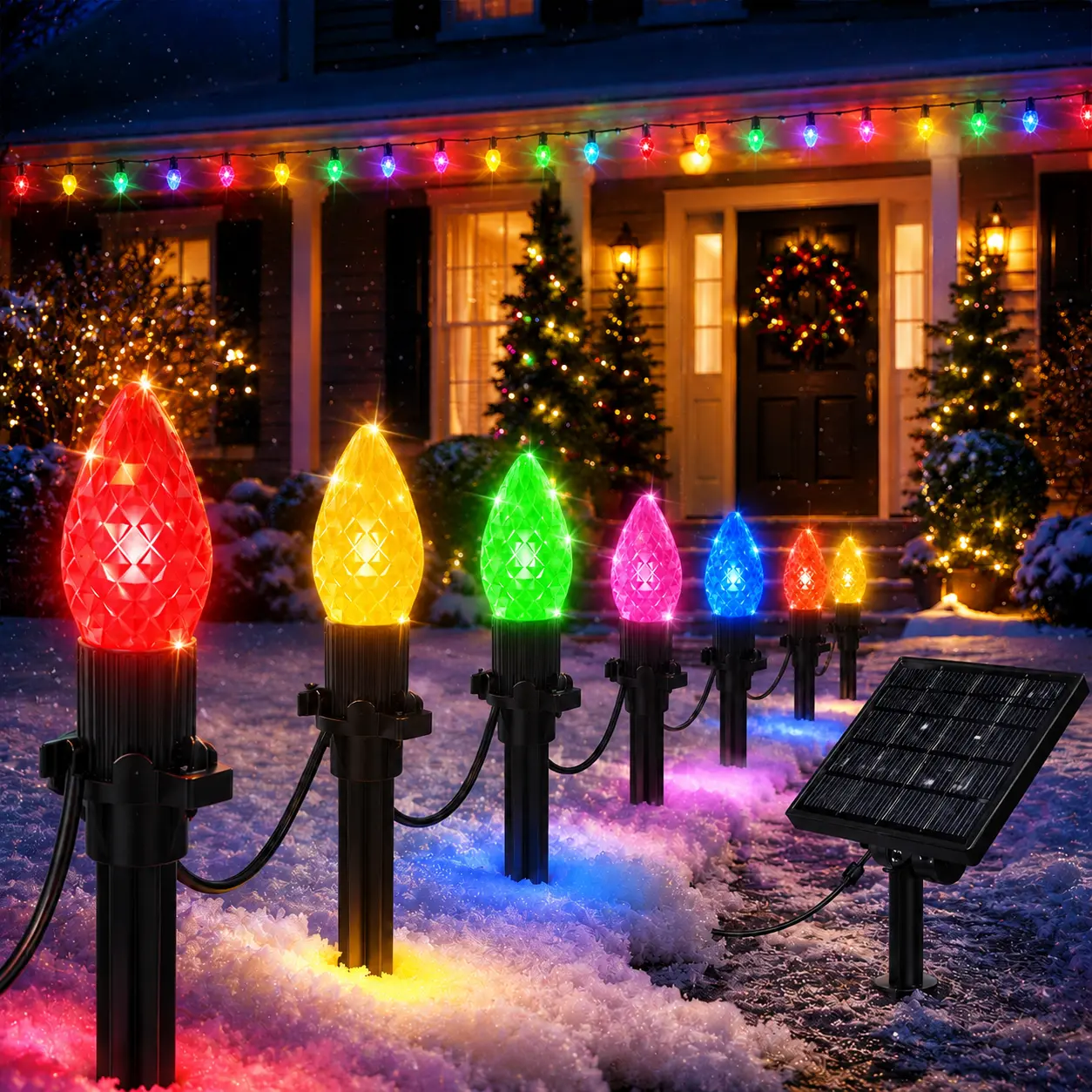 Avatar Pathway 50FT 25 LED Solar Christmas Lights Outdoor, 2 in 1 C9 Christmas Solar Pathway Lights Outdoor Waterproof, Solar   Outdoor Lights with 8 Modes,Timer Colorful Outdoor Landscape Lights for Yard Xmas Holiday Decor