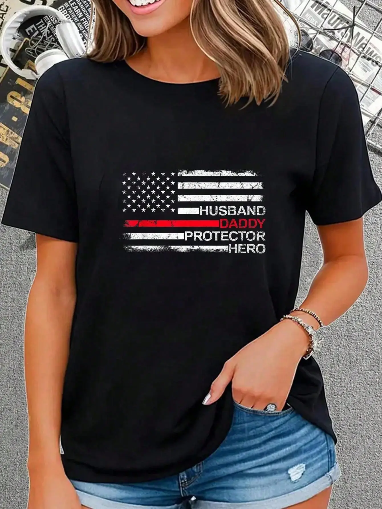 100% Cotton Husband Daddy Protector Hero Father Dad Firefighter Fireman T-Shirt