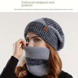 Winter Outdoor Activity Warm Knitted Hat & Scarf Set Fashionable Thick Hooded Wool Hat Windproof Brimless Beanie Men's & Women's Scarf 4 Colors Ideal Gift Choice