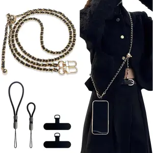 Crossbody Phone Strap - 2 Pads, Leather & Wrist Strap, Adjustable Finger Strap, Universal Phone Lanyard