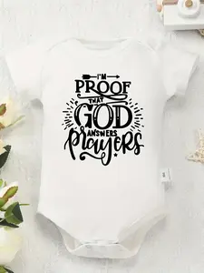 100% Cotton Baby Onesies I'm Proof That God Answers Players Letter Print Comfortable Casual Round Neck Baby Onesies