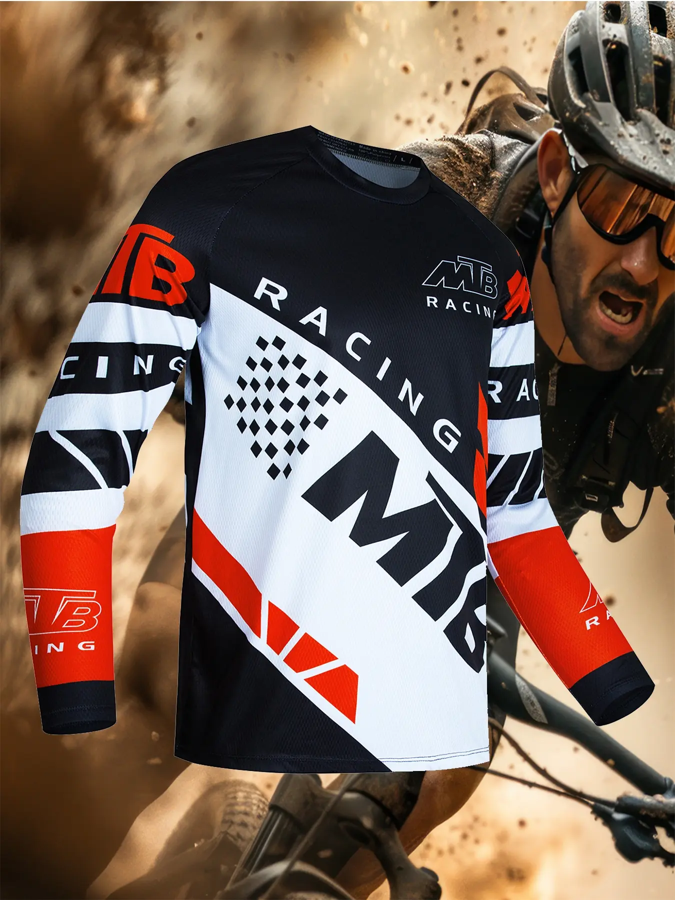 Motorcycle Off-Road Long Sleeve Shirt, Athletic Shirt, Sporty Fitted Design, Random Print Pattern, All Seasons Wear, Moderate Fabric Thickness, Athletic Sports Clothing, Sports Tops, Fitted Sportswear