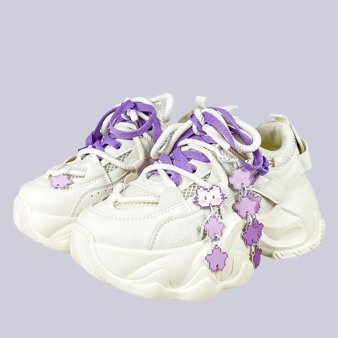 Purple Pixel Dream Kawaii Chunky Sneakers – Unisex