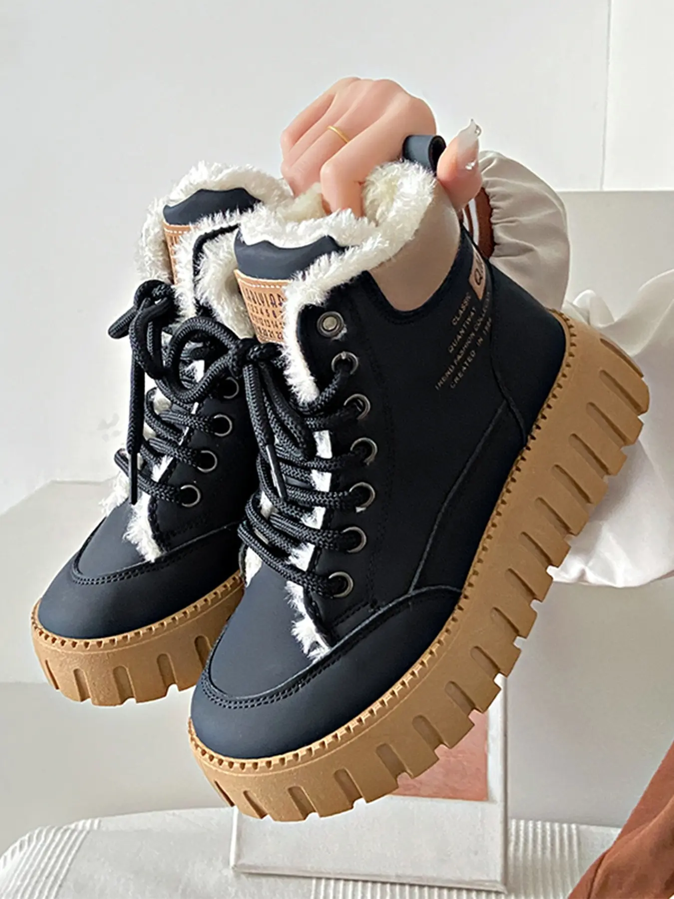 Women's Chunky Sole Sneakers | Thermal Lined Winter Shoes | Trendy Campus Footwear