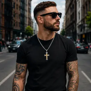 【AMKMAX】Stainless Steel Cross Necklace for Men Women, Gold & Silver Christian Pendant Necklace, 304 Stainless Steel Chain, Hypoallergenic Cross Jewelry Gift