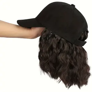 Adjustable 12-Inch Curly Wave Hat Wig for Women - Natural-Looking, Breathable Synthetic Fiber with Black Baseball Cap, Perfect for Diverse Hairstyles