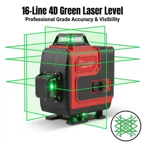 Milwaukee 16-Line Cross Line Laser Level, M12 12V Li-ion Battery, 2.0Ah/4.0Ah Options, High Precision ±0.3mm/10m, Magnetic Base, Ideal for Professional Construction and High-Altitude Work