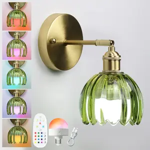 1 Pcs Glass Wall Charging Lamp, USB Charging Bulb, Wireless Installation, Remote & Touch Dual Control, Dimmable Adjustable RGB Lighting, For Living Room, Sofa Area, Feature Wall, Bedroom, Hallway, Indoor Decorative Wall-Mounted Light