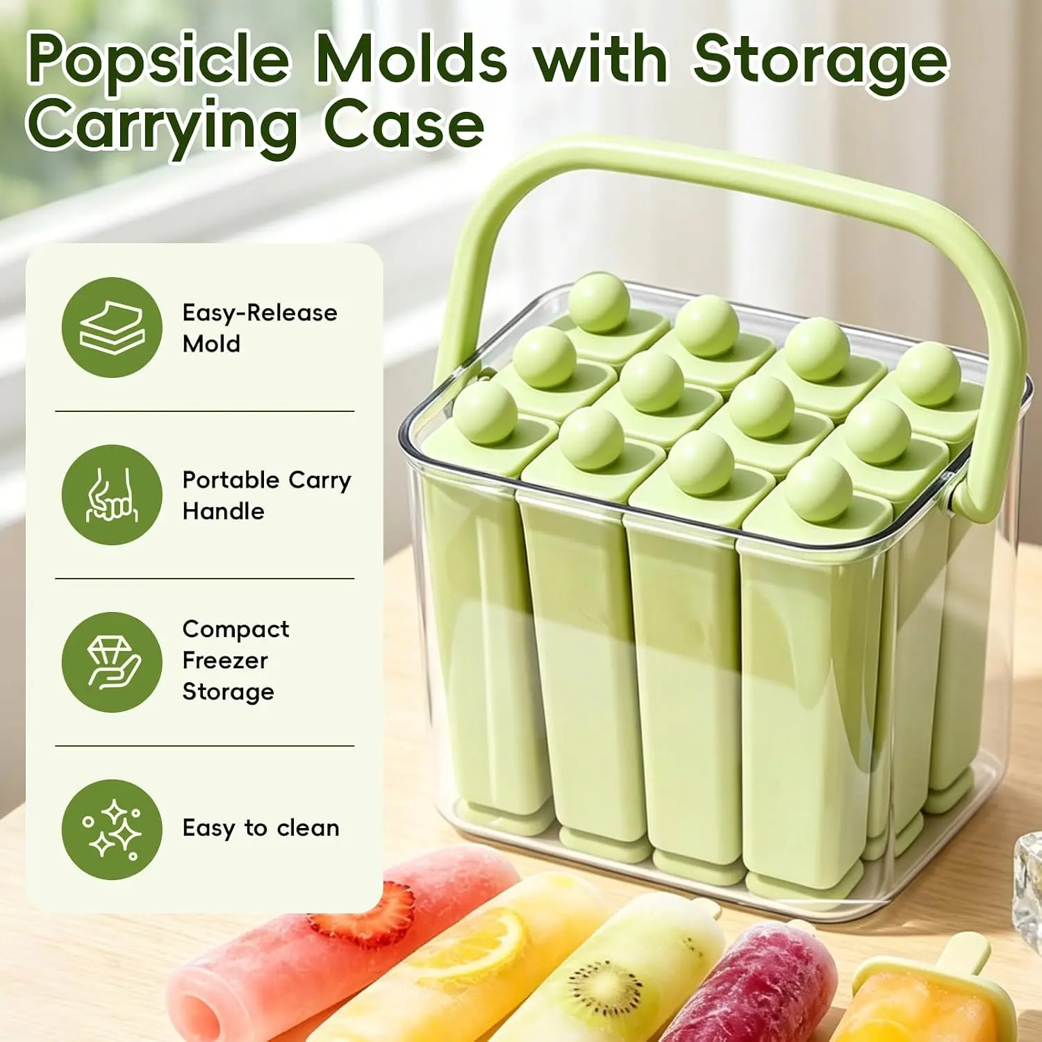 AIR U New Silicone Ice Cube Tray with Lid, 12-Cavity Long Ice Stick Mold for Popsicles & Ice Cream, BPA-Free Food-Grade, Easy-Release, Reusable DIY Ice Pop Maker for Kids Adults & Cocktail Drinks