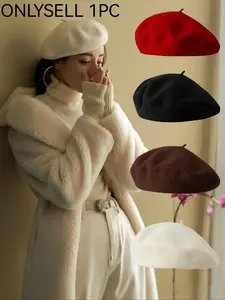 Women's Beret Hat, Vintage Pumpkin Shape, Korean Fashion Casual Design, Soft Warm Wool Fabric, Perfect for Commuting, Dates, Daily, Fitted Hats