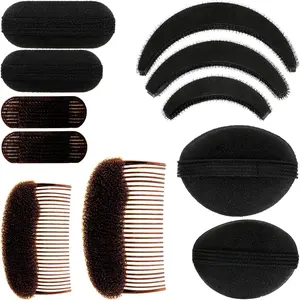 11 Pieces Sponge Volume Hair Bases Set Bump it Up Inserts Styling Tools Bump Up Combs Clips Sponge Hair Bun Updo Accessories for Women DIY Hairstyles(Black)