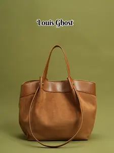 Tote bag: Large-capacity leather-decorated shoulder bag; Ladies' handbag; designer's custom-made oversized tote bag; retro-style dual-purpose bag for commuting and daily use; fashionable and casual dual-strap shoulder bag; luxurious shopping bag; spacious