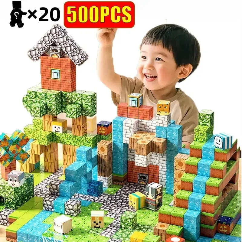 500/300200PCS  Stackable Magnetic Bricks, Magnetic Building Blocks, Eco-Friendly Lightweight Portable Reusable Design, Brain Development Logical Thinking Spatial Imagination Creative DIY Assembly,Indoor Family Early Education Toy for Boys Girls Ages 3-12