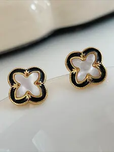 Minimalist Black Clover Drop Earrings 925 Silver Shell Lace Design Elegant Dripping Oil Fashion Jewelry for Women
