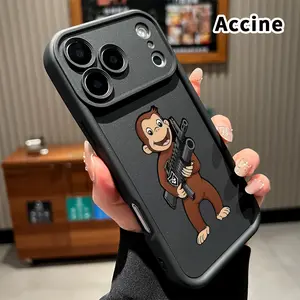Phone Case for iPhone 17 Pro Max 16 Plus 15 14 13 12 11 Air E Machine Gun Monkey Full Body Protection Shockproof Soft Silicone Cover