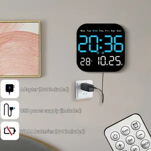 Large Screen Digital LED Electronic Clock, Wall-Mountable & Tabletop, Timer, Day, Temperature, Date Display, Adjustable Brightness, USB Powered