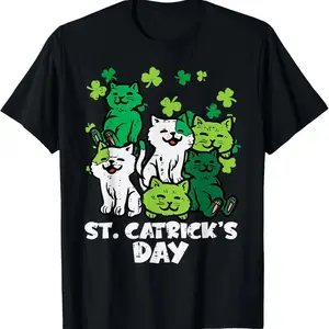 St Patricks Catricks Day Cats T-Shirt| Cute Saint Patricks Day Theme Graphic Tee For Women Casual Daily Holiday Wear