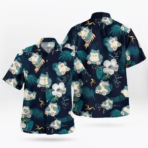 Anime hawaiian Shirt Best Gifts, Tropical Button up Shirt, Snorlax Shirt Gifts, Aloha Summer Hawaiian Shirt