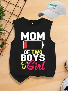 Boys Summer Fashion New Mother's Day Series Letter Print Short Tank Top, Casual Versatile Sporty Base Layer, Medium to Large Kids Fit