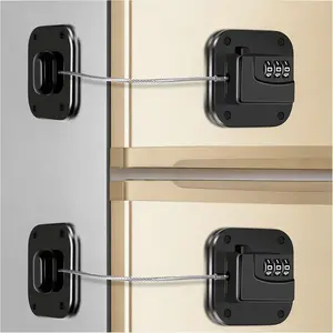 2 Pack Keyless Combination Fridge Lock, Heavy Duty Adhesive Refrigerator Lock for Cabinets Drawers, Black