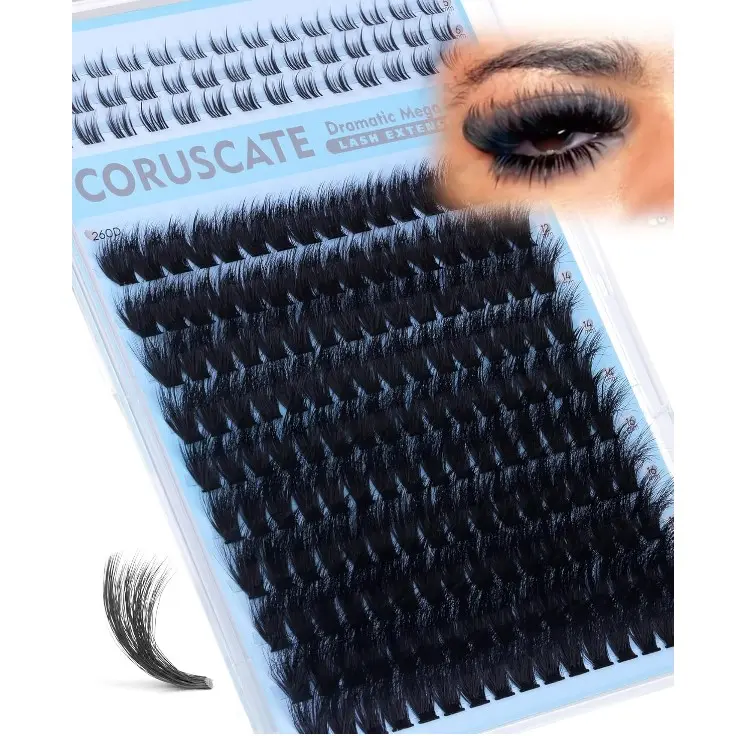 CORUSCATE 260D Lash Clusters Mink Eyelash Clusters with Bottom Lashes D Curl Cluster Eyelash Extensions Mega Volume 12-18mm Individual Lashes Full Dramatic Look Lash Extensions