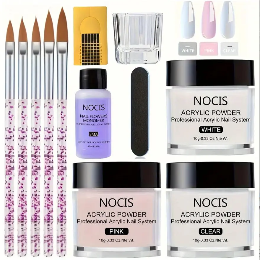 Nail Art Kit, 1 Set Acrylic Powder & Liquid Monomer & Brush Set for Extensions, Carving & Manicure, Perfect Gift for Girls Daily Nail Art DIY, Nail Supplies, Gel Nail Polish Nail Glue Nail Tech Supplies, Acrylic Nail Kit for Beginners, Nail Care