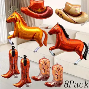 8 Pcs Western Aluminum Foil Balloons,Huge Cowgirl Boot,Hat,Horse Balloons, Perfect for Christmas Western-Themed Parties, Birthday, Baby Shower, Bachelorette and Rodeo, Festive Party Decor Supplies