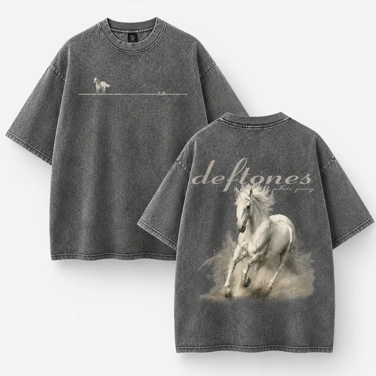 Men's Retro Deftones Pony Logo T-Shirt-A washed, loose-fit, thick cotton short-sleeve T-shirt with a simple yet fun design;  Thick Cotton Top with Simple Fun Design for Sports & Outdoor Activities
