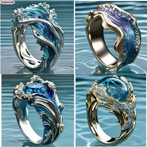 Women’s Ocean Wave Resin Open Ring | Trendy Aesthetic Boho Jewelry, Summer Coastal Inspired Handcrafted Adjustable Band, Lightweight Non-Tarnish Wave Texture Ring for Everyday Casual & Beach Vacation Outfit, Perfect Minimalist Gift for Her Fashion Accesso