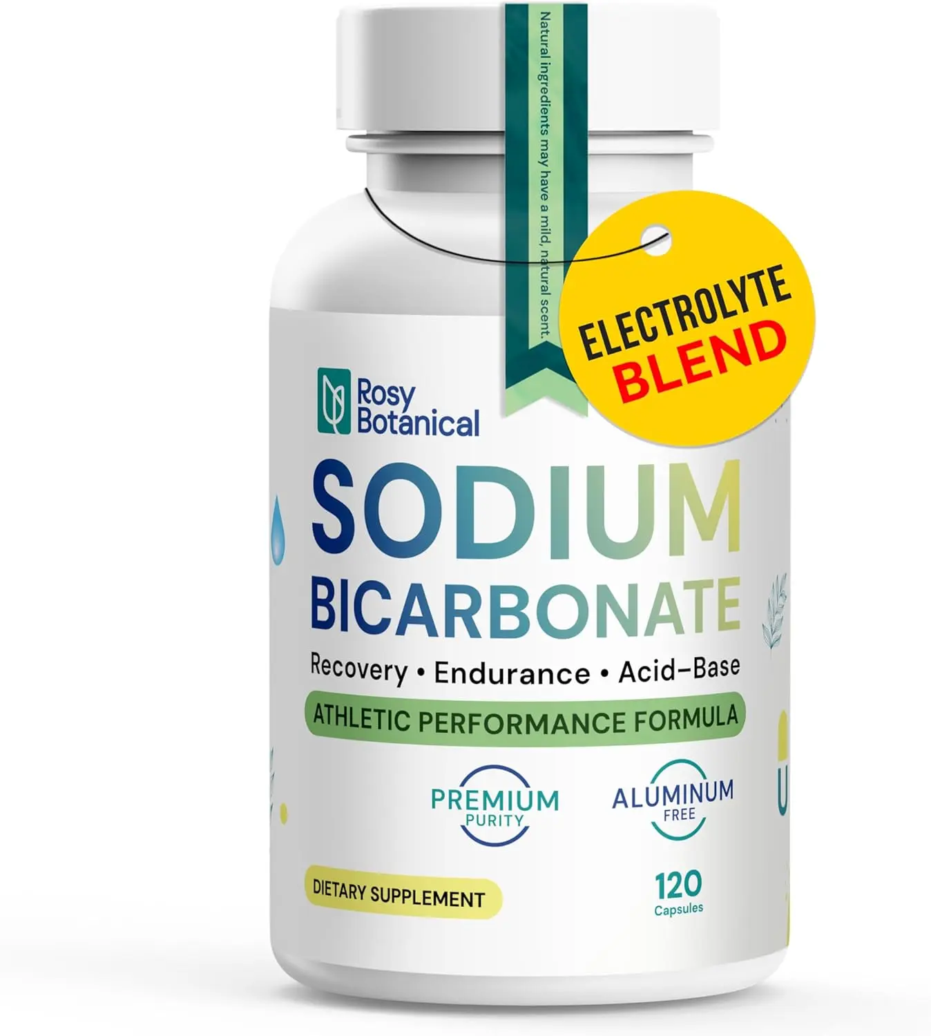 Aluminum Free Sodium Bicarbonate Capsules for Athletic Performance & Recovery - Pure Organic Use Bicarbonato de Sodio with Electrolyte Support - Delayed Release Buffer Supplement 120 Caps